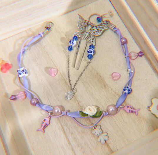 charm choker &amp; porcelain butterfly custom commission